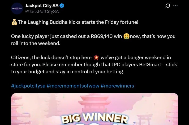 Twitter R869K Slot Win at Jackpot City